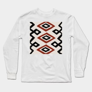 Boho Geometric Pattern in Rust Red and Black Long Sleeve T-Shirt